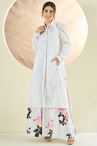 White Cotton Poplin Jacket Set by First Resort by Ramola Bachchan