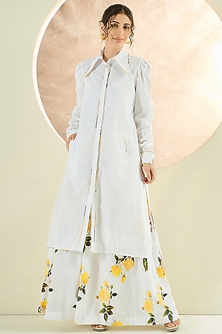 White Cotton Poplin Jacket Set by First Resort by Ramola Bachchan
