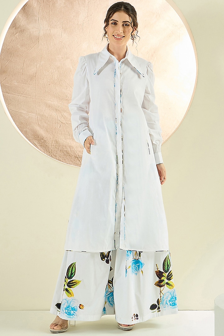 White Cotton Poplin Jacket Set by First Resort by Ramola Bachchan at Pernia's Pop Up Shop