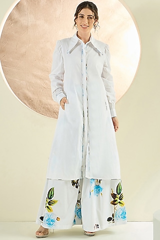 White Cotton Poplin Jacket Set by First Resort by Ramola Bachchan