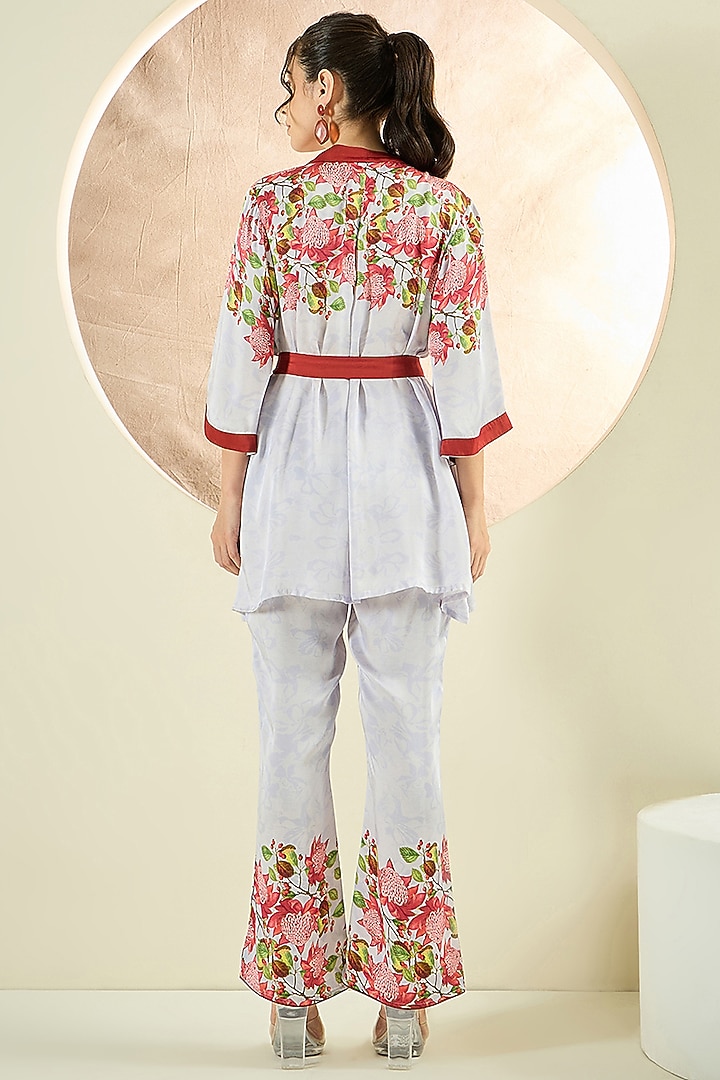White & Rust Red Bemberg Modal Satin Embroidered Co-Ord Set by First Resort by Ramola Bachchan at Pernia's Pop Up Shop