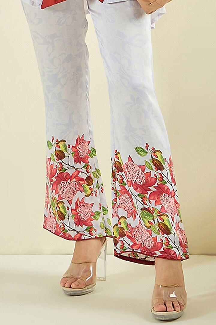 White & Rust Red Bemberg Modal Satin Embroidered Co-Ord Set by First Resort by Ramola Bachchan at Pernia's Pop Up Shop