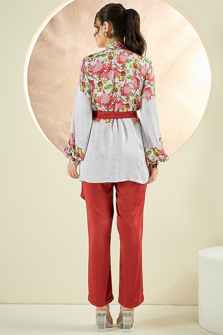 White & Rust Red Bemberg Modal Satin Embroidered Co-Ord Set by First Resort by Ramola Bachchan at Pernia's Pop Up Shop