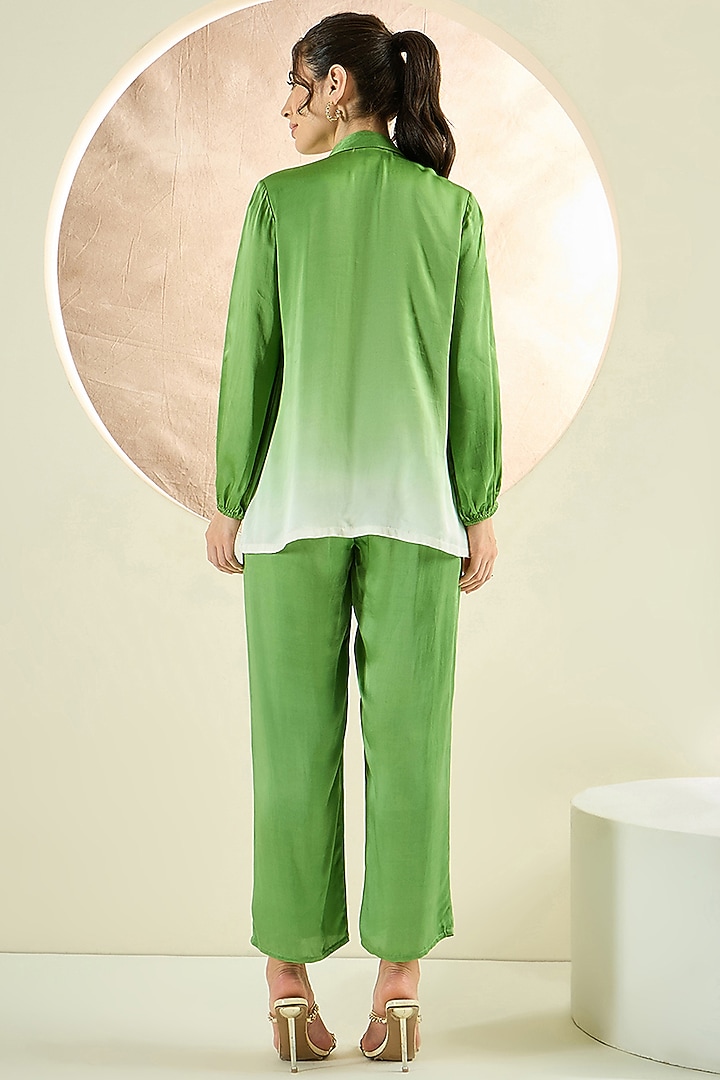 Avocado Green Ombre Bemberg Modal Satin Co-Ord Set by First Resort by Ramola Bachchan at Pernia's Pop Up Shop
