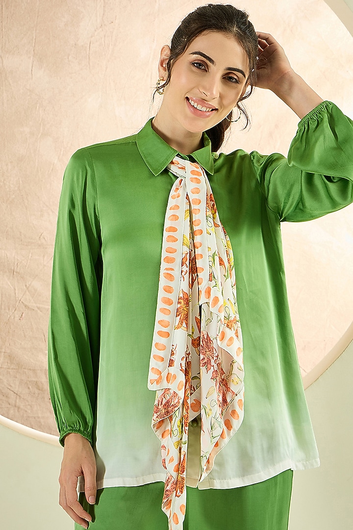 Avocado Green Ombre Bemberg Modal Satin Co-Ord Set by First Resort by Ramola Bachchan at Pernia's Pop Up Shop
