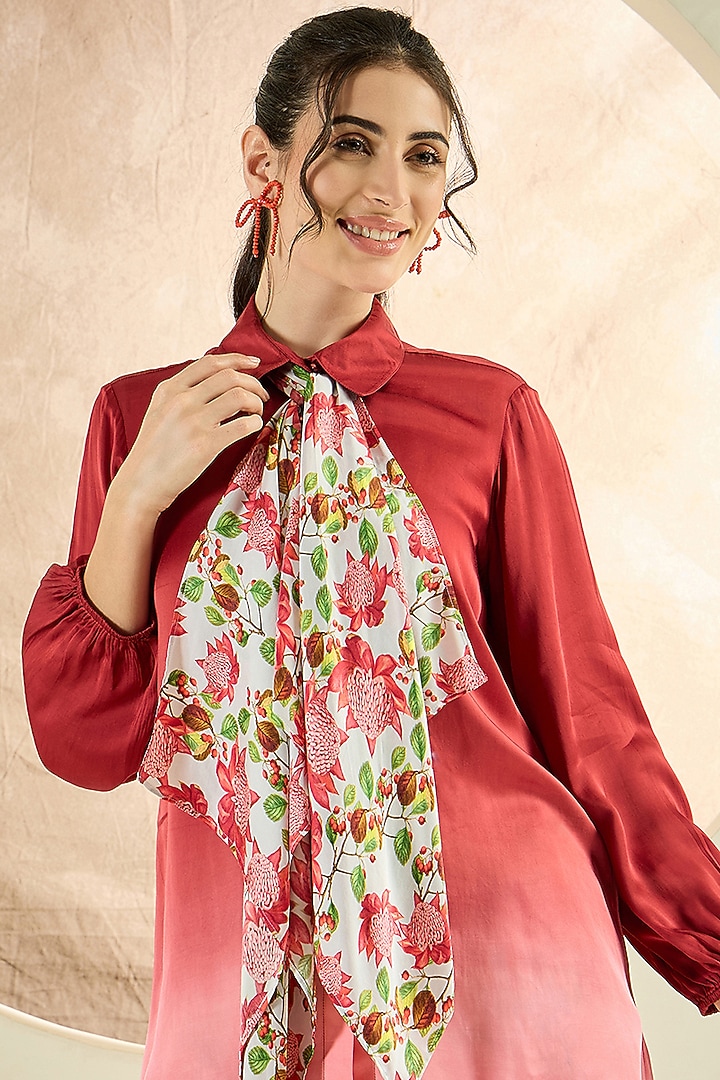 Rust Red Ombre Bemberg Modal Satin Co-Ord Set by First Resort by Ramola Bachchan at Pernia's Pop Up Shop