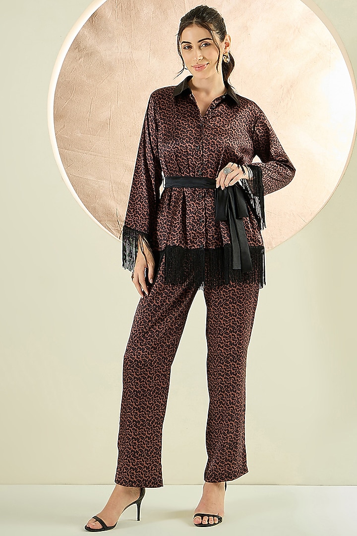 Brown Polyester Satin Animal Printed Co-Ord Set by First Resort by Ramola Bachchan at Pernia's Pop Up Shop