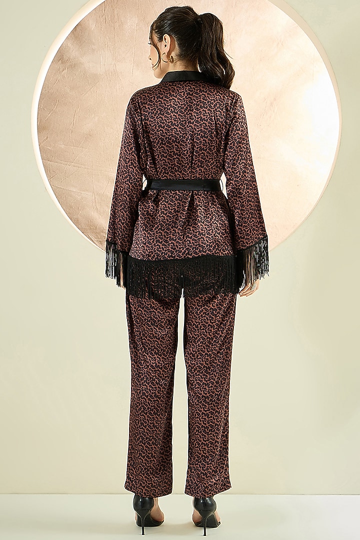Brown Polyester Satin Animal Printed Co-Ord Set by First Resort by Ramola Bachchan at Pernia's Pop Up Shop