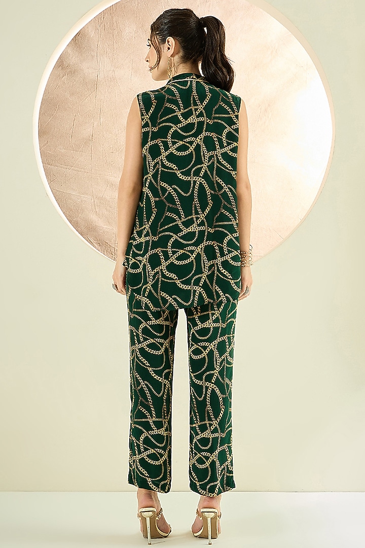 Forset Green Viscose Crepe Chain Printed Co-Ord Set by First Resort by Ramola Bachchan at Pernia's Pop Up Shop