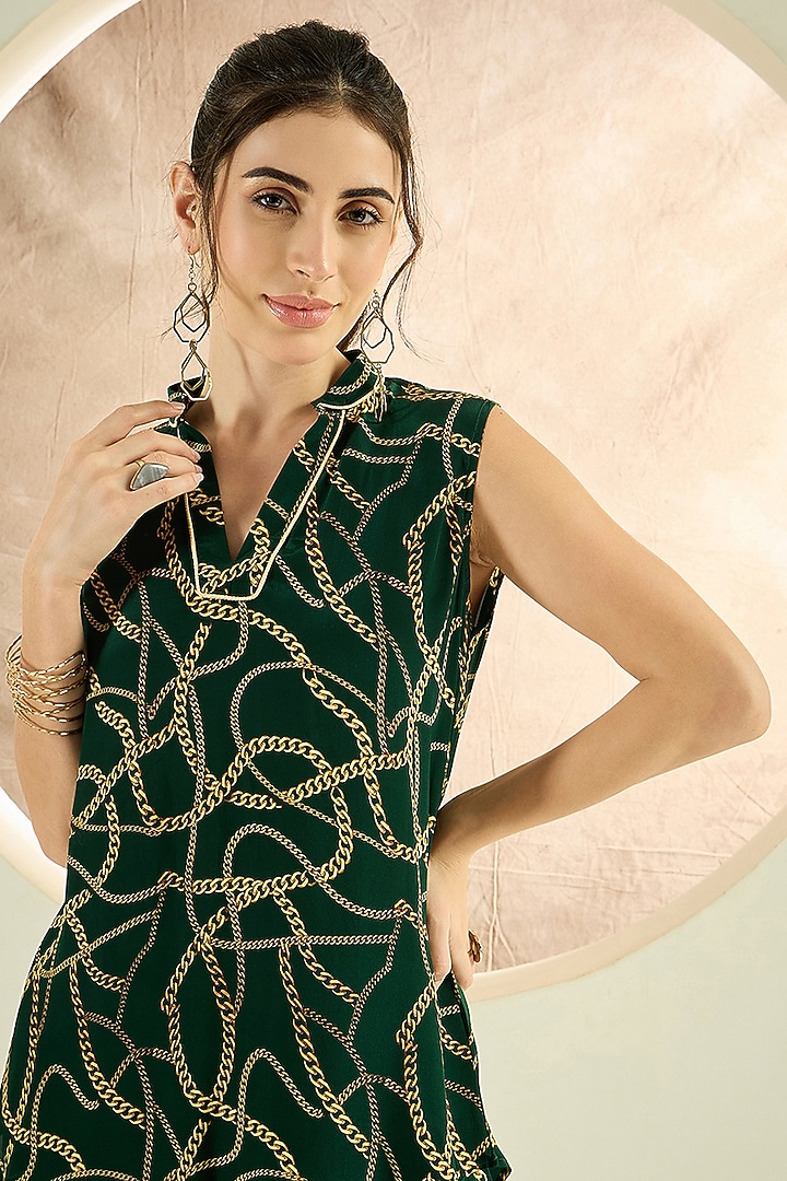 Forset Green Viscose Crepe Chain Printed Co-Ord Set by First Resort by Ramola Bachchan at Pernia's Pop Up Shop