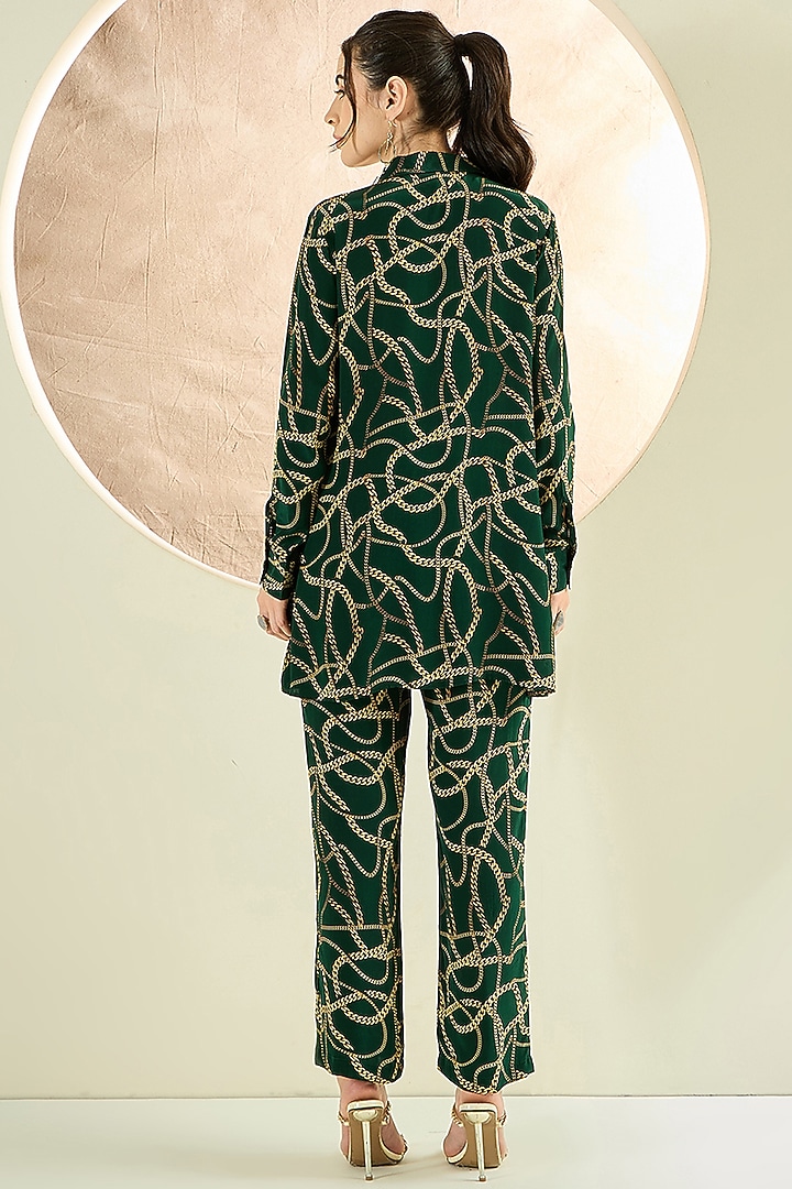 Forest Green Viscose Crepe Chain Printed Co-Ord Set by First Resort by Ramola Bachchan at Pernia's Pop Up Shop