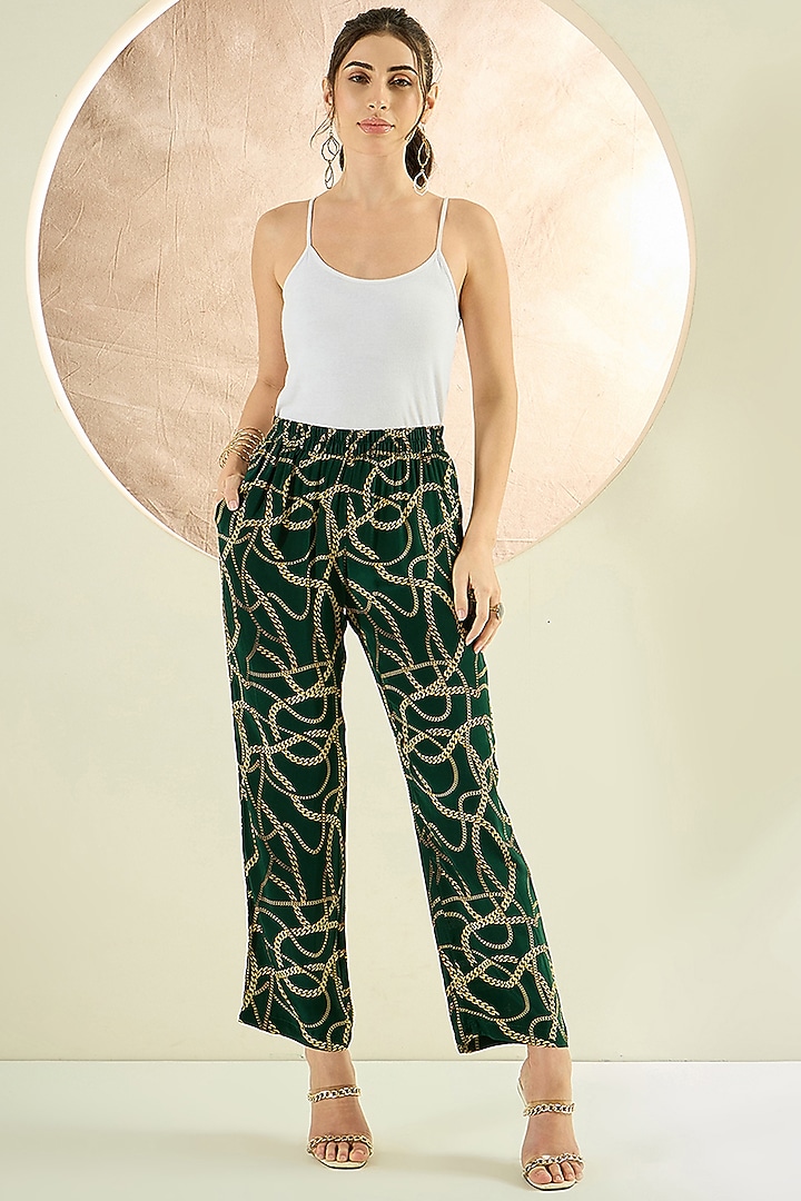 Forest Green Viscose Crepe Chain Printed Co-Ord Set by First Resort by Ramola Bachchan at Pernia's Pop Up Shop