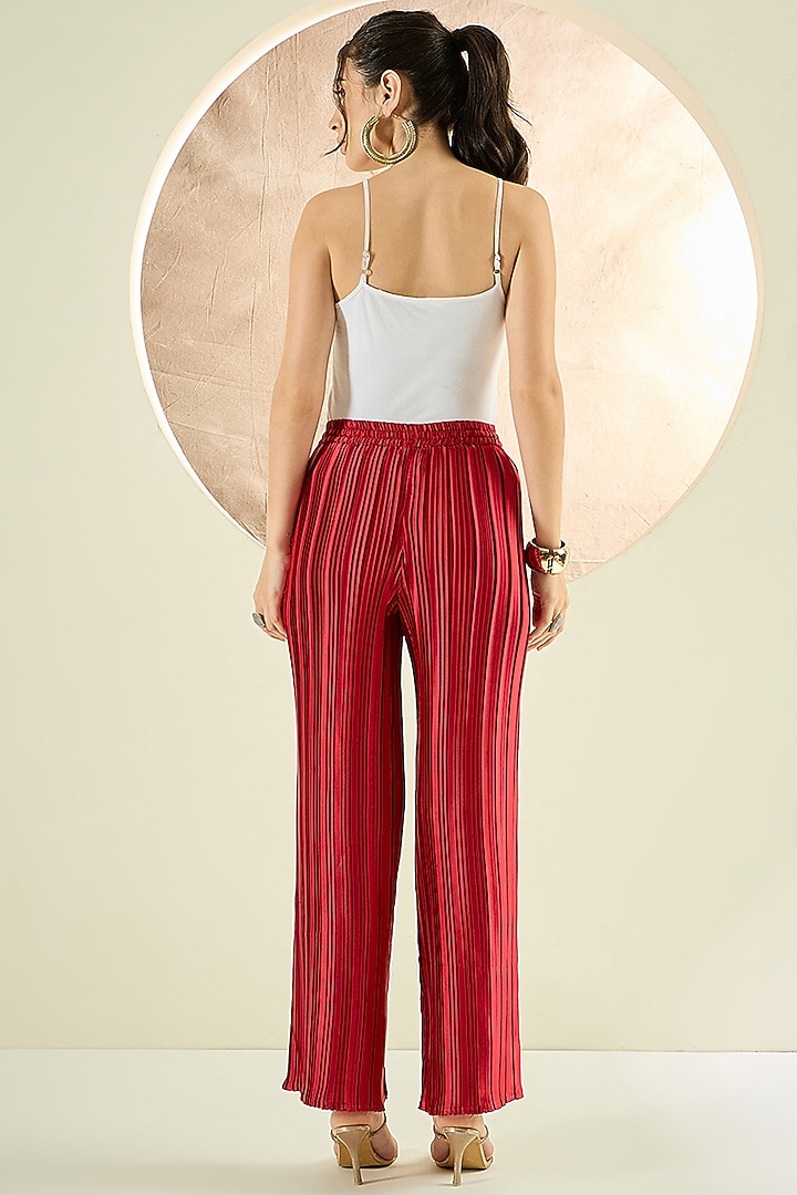 Venetian Red Polyester Satin Box-Pleated Co-Ord Set by First Resort by Ramola Bachchan at Pernia's Pop Up Shop