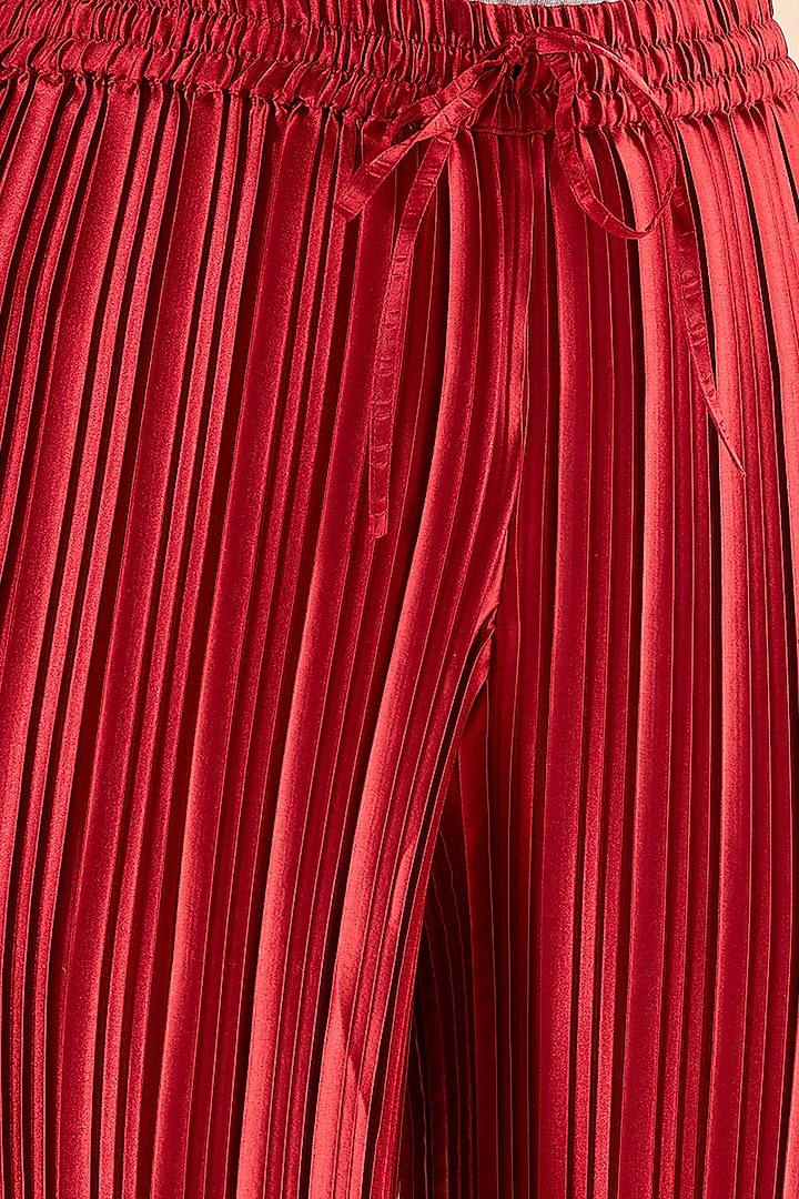 Venetian Red Polyester Satin Box-Pleated Co-Ord Set by First Resort by Ramola Bachchan at Pernia's Pop Up Shop