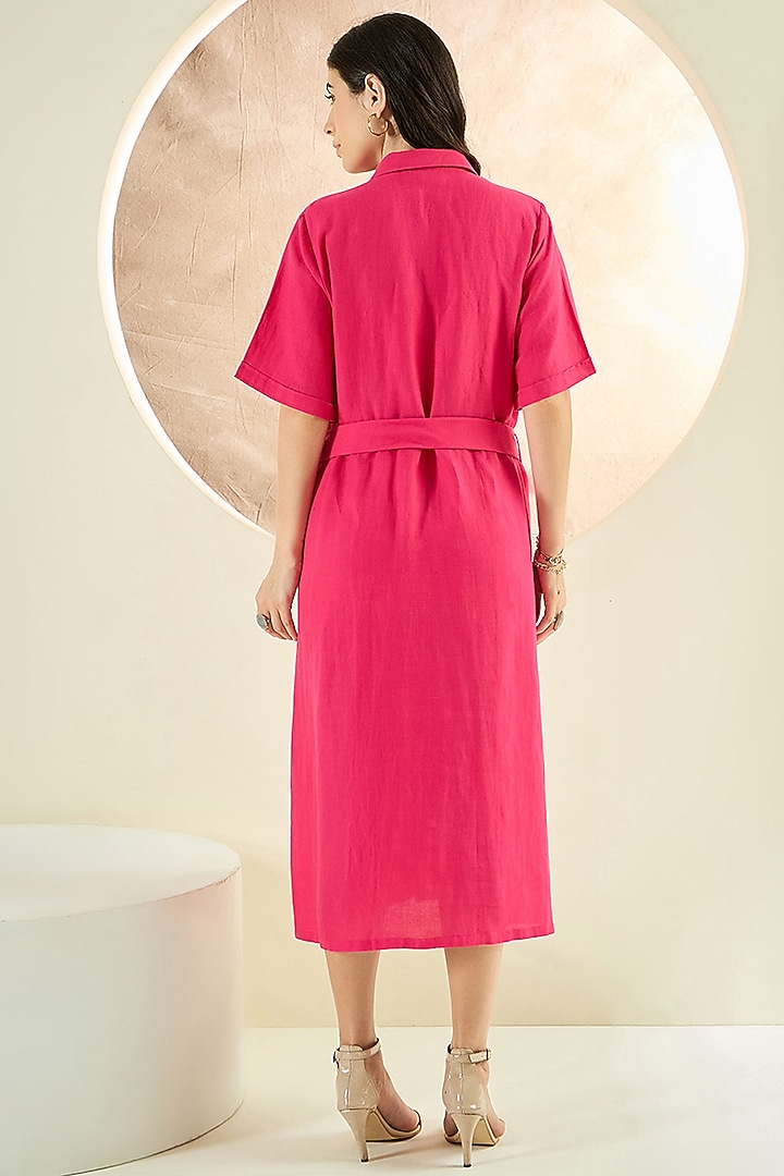 Fuchsia Linen Midi Summer Shirt Dress by First Resort by Ramola Bachchan at Pernia's Pop Up Shop
