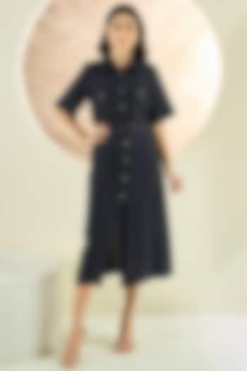 Black Linen Midi Shirt Dress by First Resort by Ramola Bachchan at Pernia's Pop Up Shop