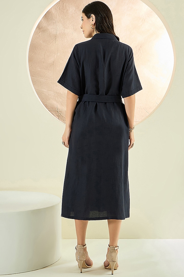 Black Linen Midi Summer Shirt Dress by First Resort by Ramola Bachchan at Pernia's Pop Up Shop