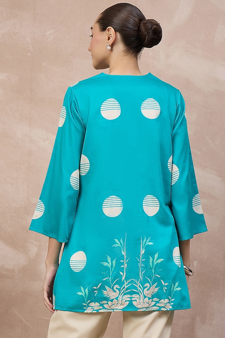Sky Blue Cotton Satin Printed Top by First Resort by Ramola Bachchan at Pernia's Pop Up Shop