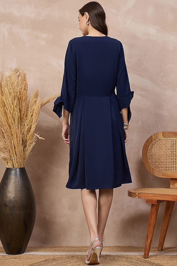 Navy Blue Polyester Crepe Embroidered Summer Dress by First Resort by Ramola Bachchan at Pernia's Pop Up Shop