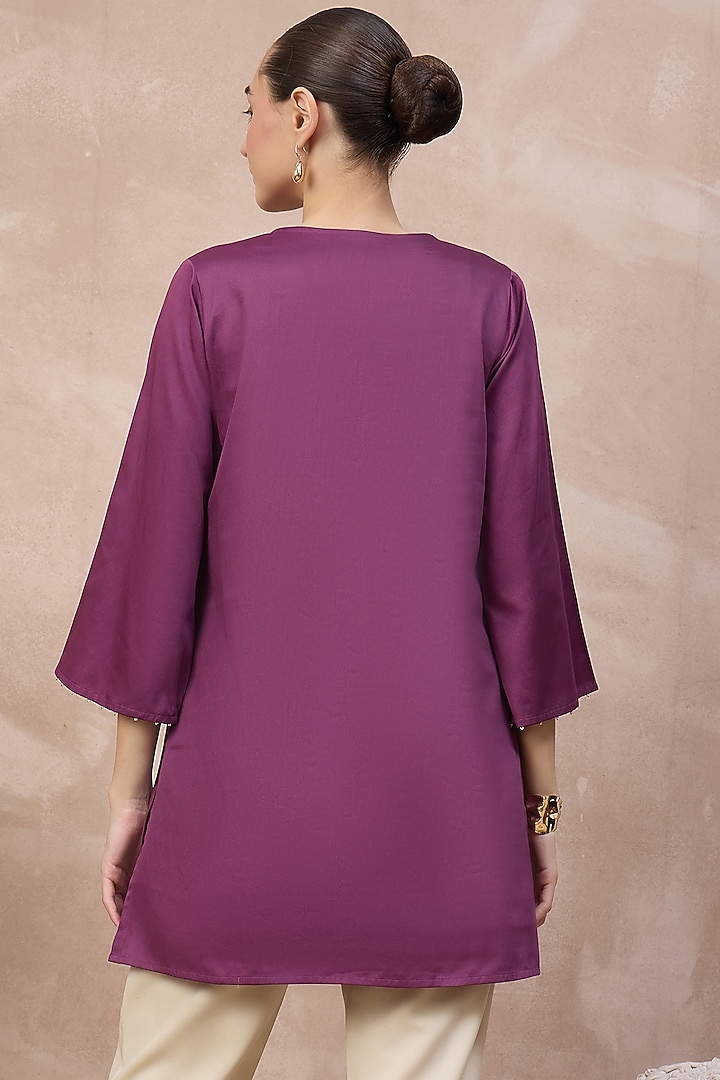 Purple Cotton Satin Zari Embroidered Short Kurta by First Resort by Ramola Bachchan at Pernia's Pop Up Shop