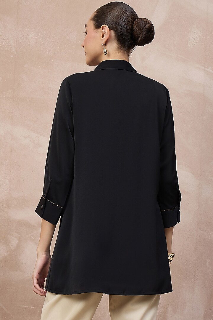 Black Polyester Crepe Embroidered Shirt by First Resort by Ramola Bachchan at Pernia's Pop Up Shop
