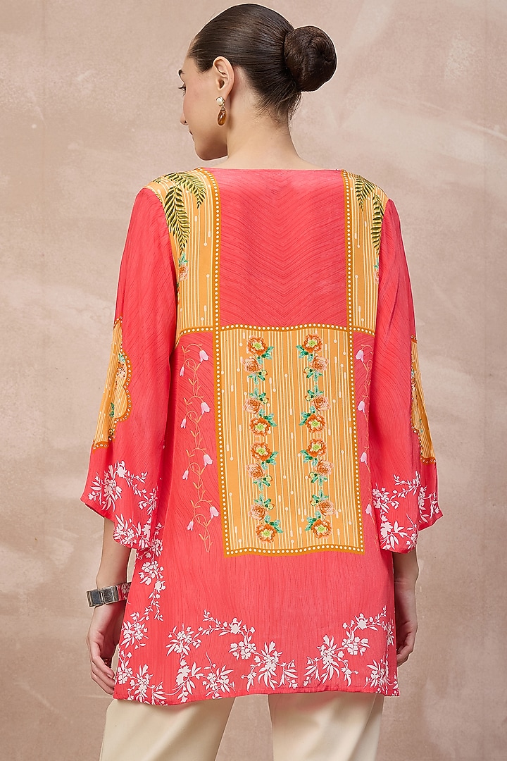 Red Viscose Crepe Embellished Panelled Top by First Resort by Ramola Bachchan at Pernia's Pop Up Shop