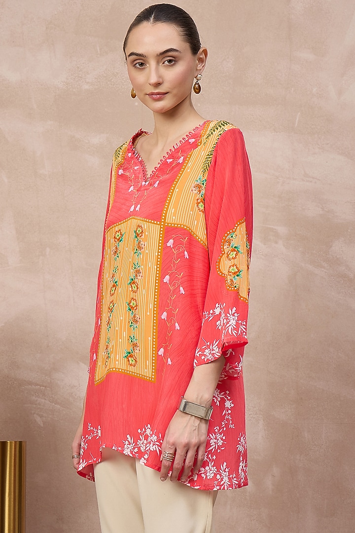 Red Viscose Crepe Embellished Panelled Top by First Resort by Ramola Bachchan at Pernia's Pop Up Shop
