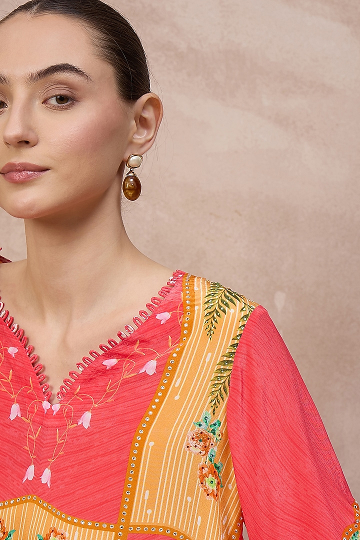 Red Viscose Crepe Embellished Panelled Top by First Resort by Ramola Bachchan at Pernia's Pop Up Shop