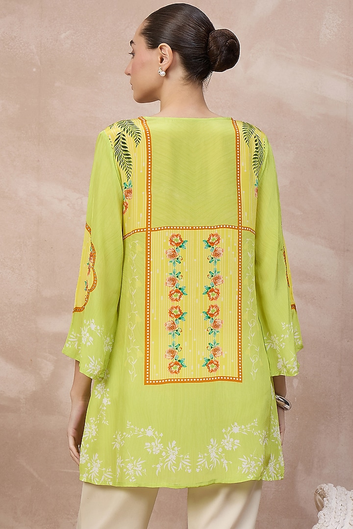 Lime Viscose Crepe Embellished Panelled Top by First Resort by Ramola Bachchan at Pernia's Pop Up Shop