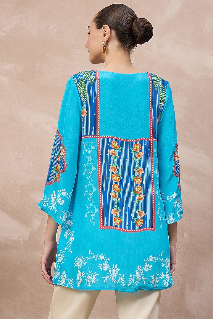 Blue Viscose Crepe Embellished Panelled Top by First Resort by Ramola Bachchan at Pernia's Pop Up Shop