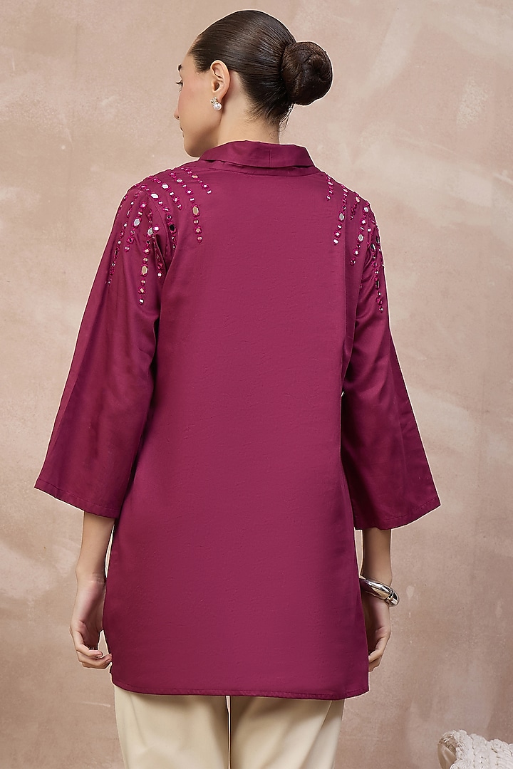 Plum Cotton Satin Embellished Top by First Resort by Ramola Bachchan at Pernia's Pop Up Shop
