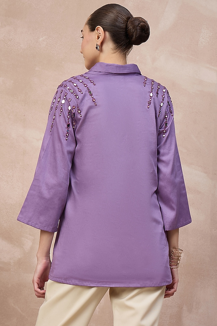 Lilac Cotton Satin Embellished Top by First Resort by Ramola Bachchan at Pernia's Pop Up Shop