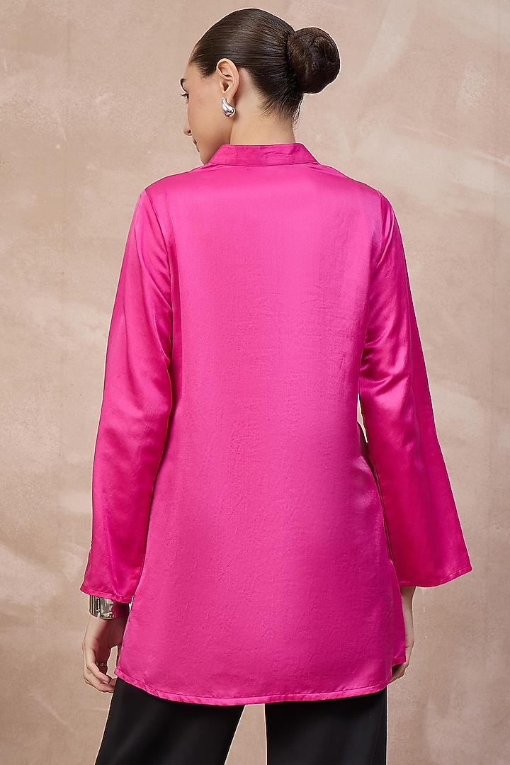 Hot Pink Cotton Silk Hand Embellished Pleated Shirt by First Resort by Ramola Bachchan at Pernia's Pop Up Shop