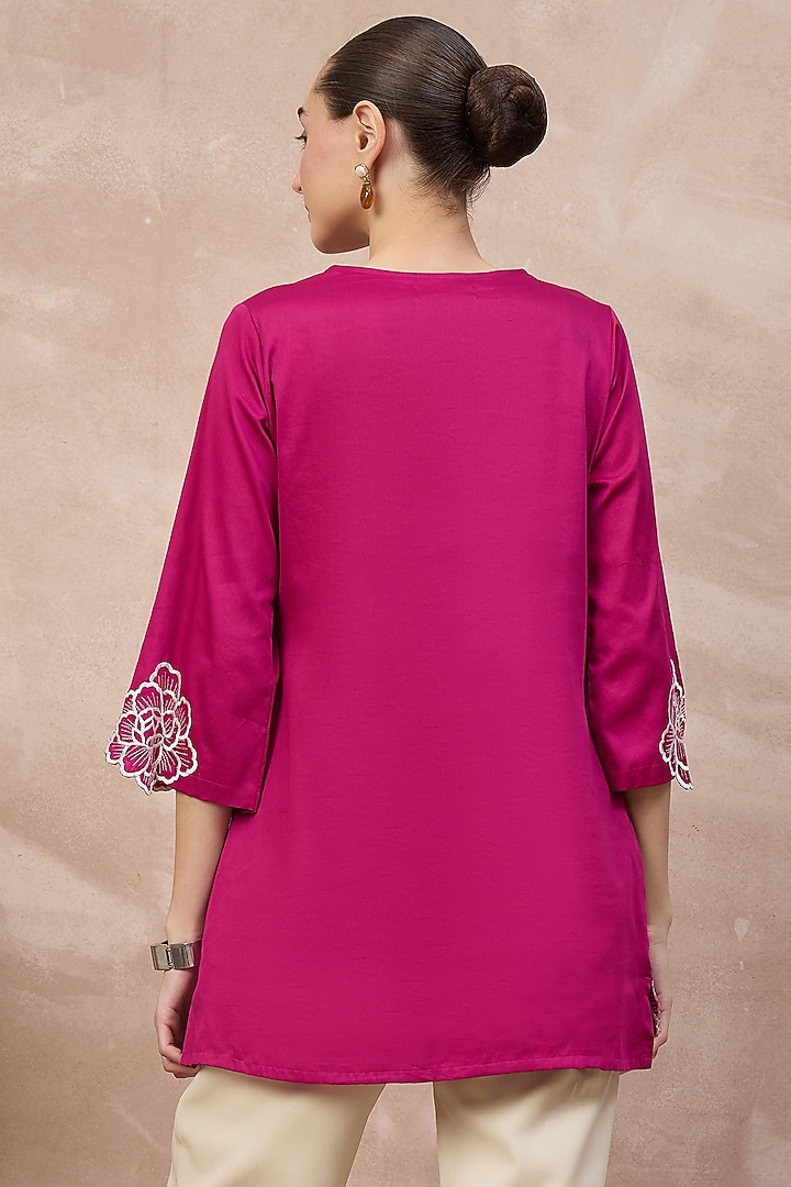 Pink Cotton Satin Cutwork Embroidered Top by First Resort by Ramola Bachchan at Pernia's Pop Up Shop