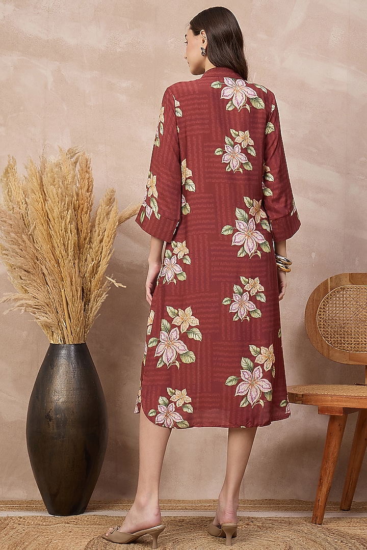 Brown Bamberg Muslin Botanical Printed A-Line Summer Shirt Dress by First Resort by Ramola Bachchan at Pernia's Pop Up Shop