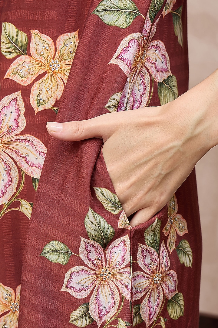 Brown Bamberg Muslin Botanical Printed A-Line Summer Shirt Dress by First Resort by Ramola Bachchan at Pernia's Pop Up Shop