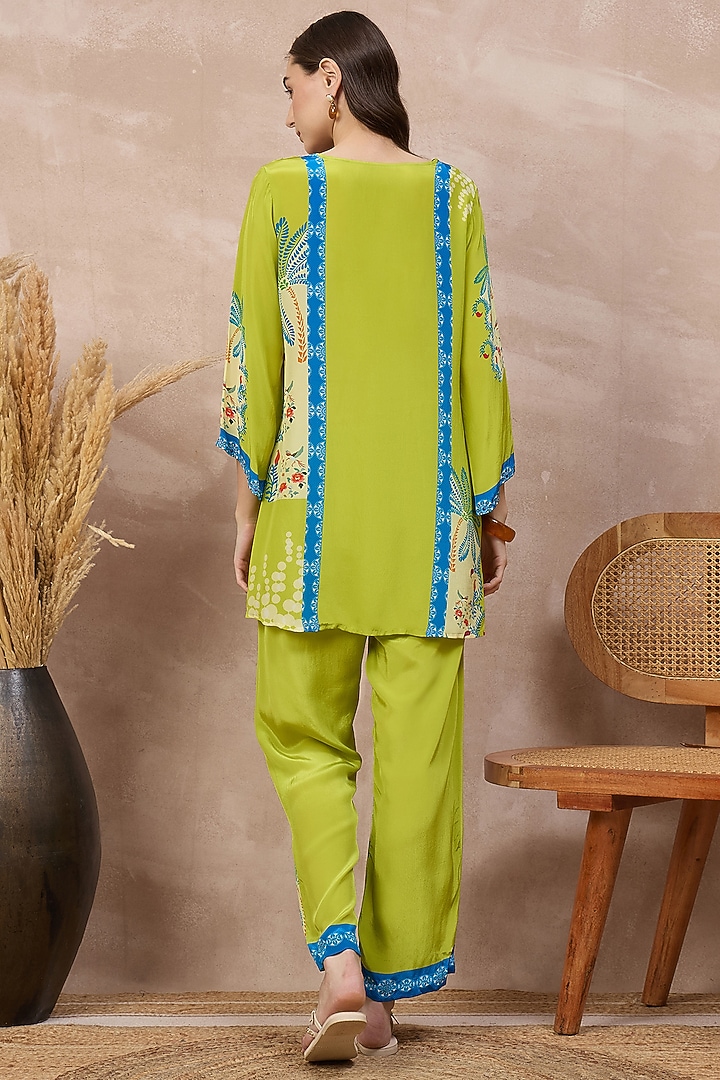 Lime Green Viscose Crepe Tropical Printed Co-ord Set by First Resort by Ramola Bachchan at Pernia's Pop Up Shop