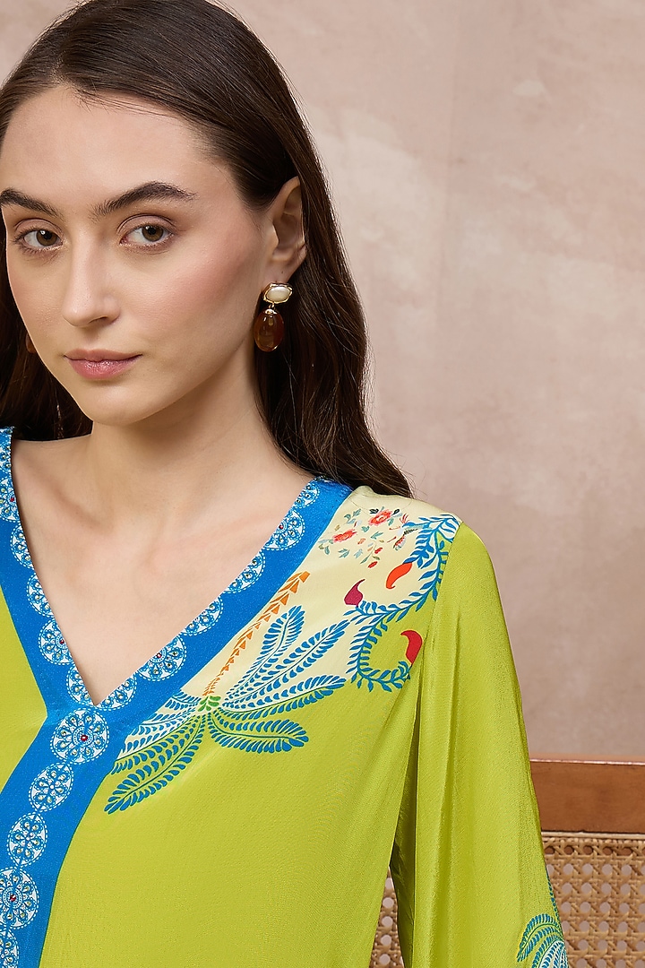 Lime Green Viscose Crepe Tropical Printed Co-ord Set by First Resort by Ramola Bachchan at Pernia's Pop Up Shop