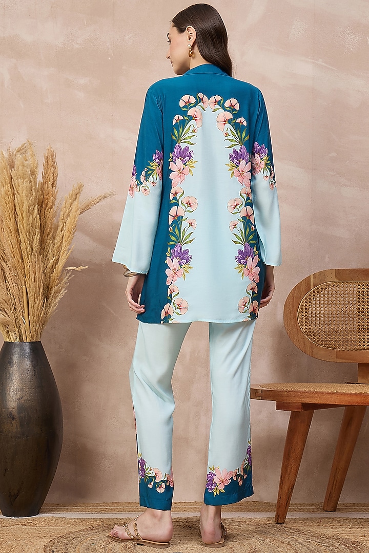 Blue Bamberg Muslin Printed Co-ord Set by First Resort by Ramola Bachchan at Pernia's Pop Up Shop