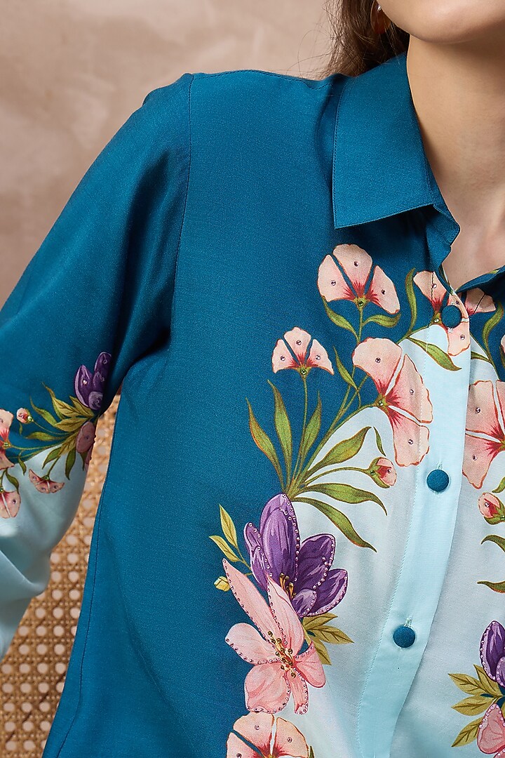 Blue Bamberg Muslin Printed Co-ord Set by First Resort by Ramola Bachchan at Pernia's Pop Up Shop