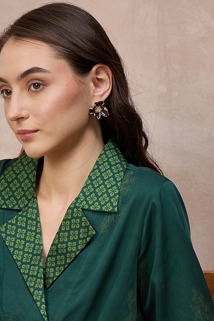 Green Cotton Satin Tropical Printed Co-ord Set by First Resort by Ramola Bachchan at Pernia's Pop Up Shop