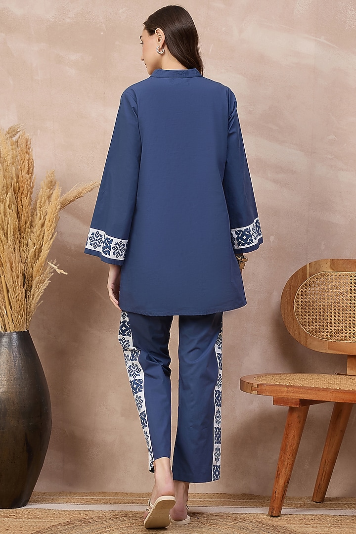 Blue & White Cotton Poplin Geometric Floral Printed Co-Ord Set by First Resort by Ramola Bachchan at Pernia's Pop Up Shop