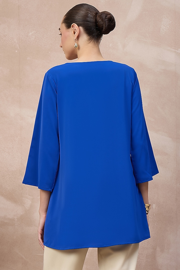 Blue Polyester Crepe Crystal Embellished Top by First Resort by Ramola Bachchan at Pernia's Pop Up Shop