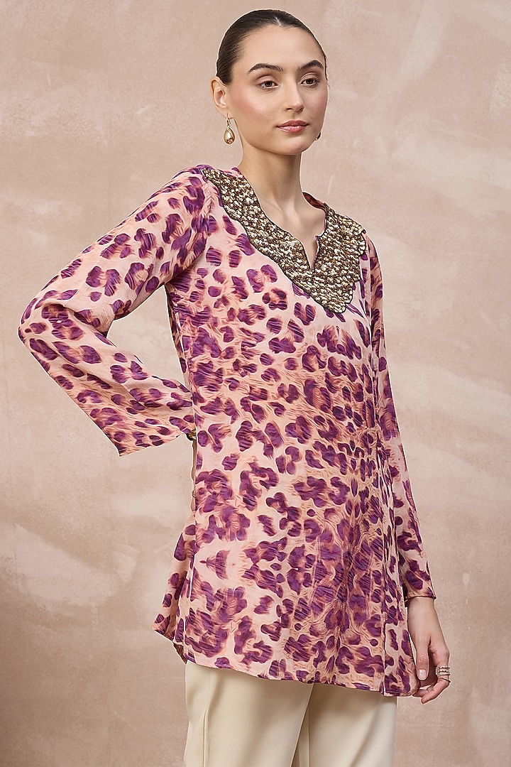 Pink Viscose Crepe Animal Printed Top by First Resort by Ramola Bachchan at Pernia's Pop Up Shop