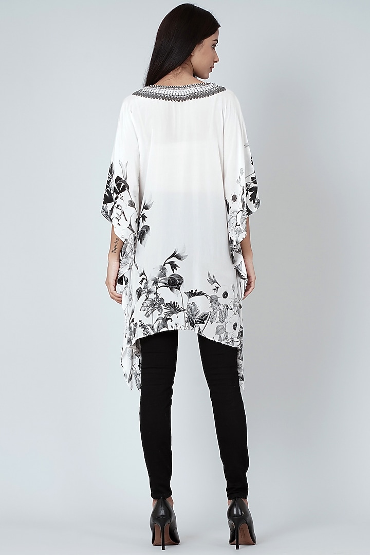 White Floral Printed Kaftan Top by First Resort by Ramola Bachchan at Pernia's Pop Up Shop