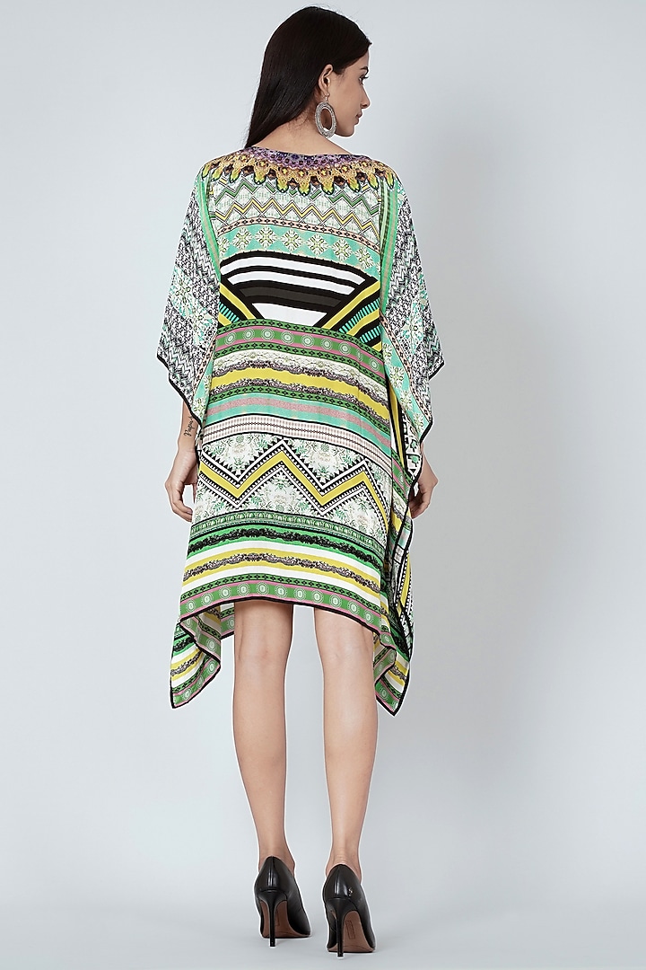 Jade Green Geometric Printed Kaftan by First Resort by Ramola Bachchan at Pernia's Pop Up Shop