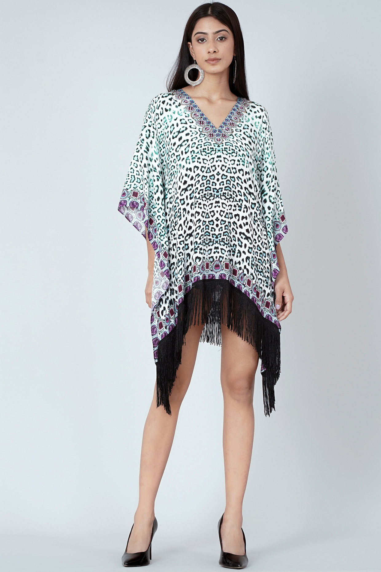 White Animal Printed Kaftan by First Resort by Ramola Bachchan