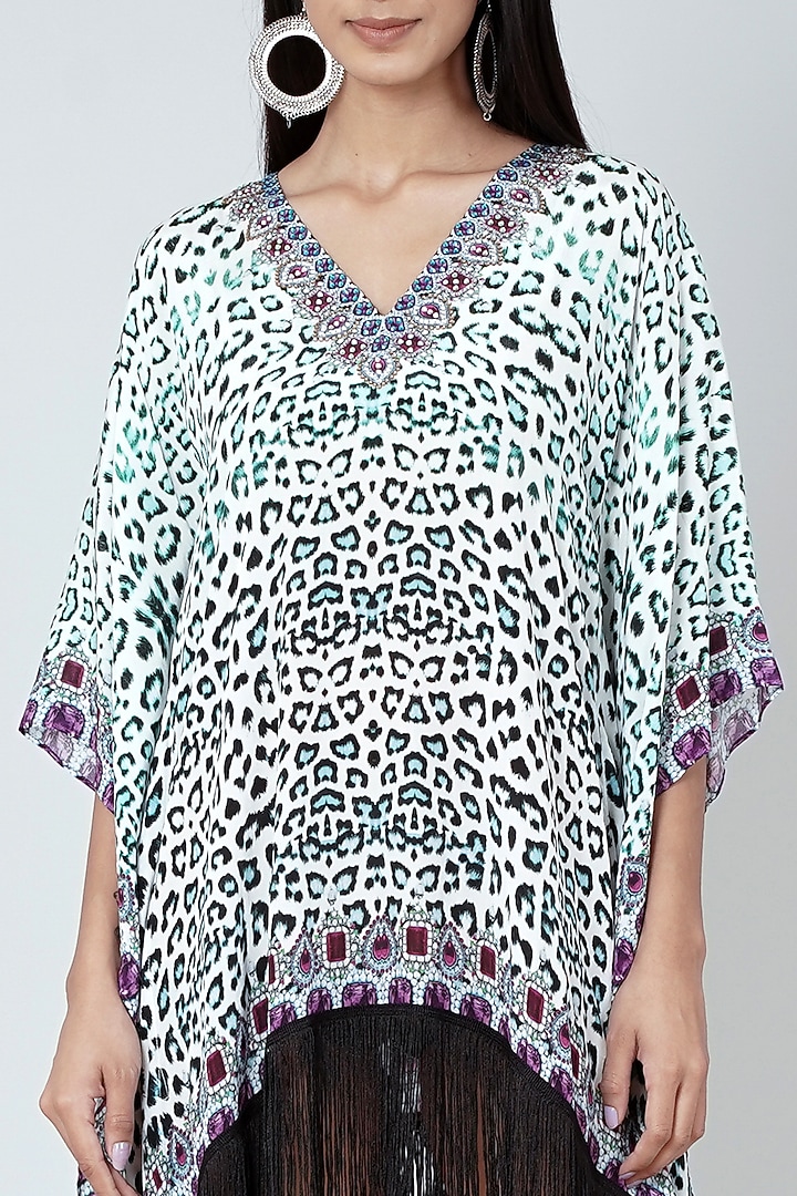 White Animal Printed Kaftan by First Resort by Ramola Bachchan at Pernia's Pop Up Shop