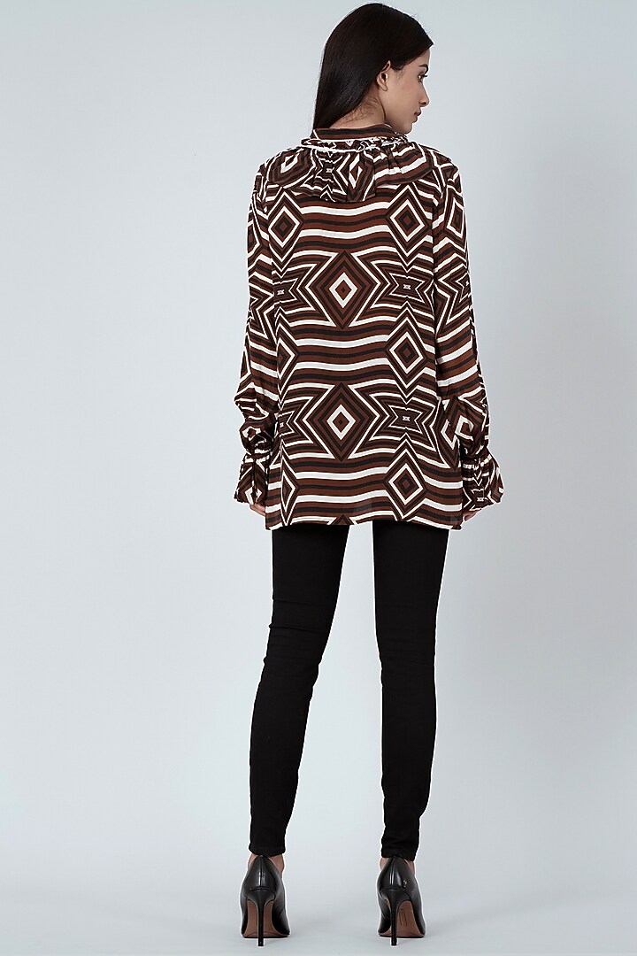 Brown Geometric Printed Shirt by First Resort by Ramola Bachchan at Pernia's Pop Up Shop