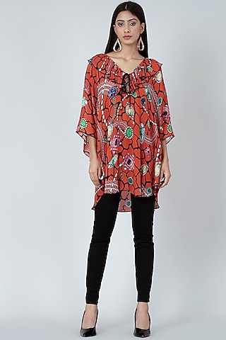Orange Printed Apple Cut Top by First Resort by Ramola Bachchan